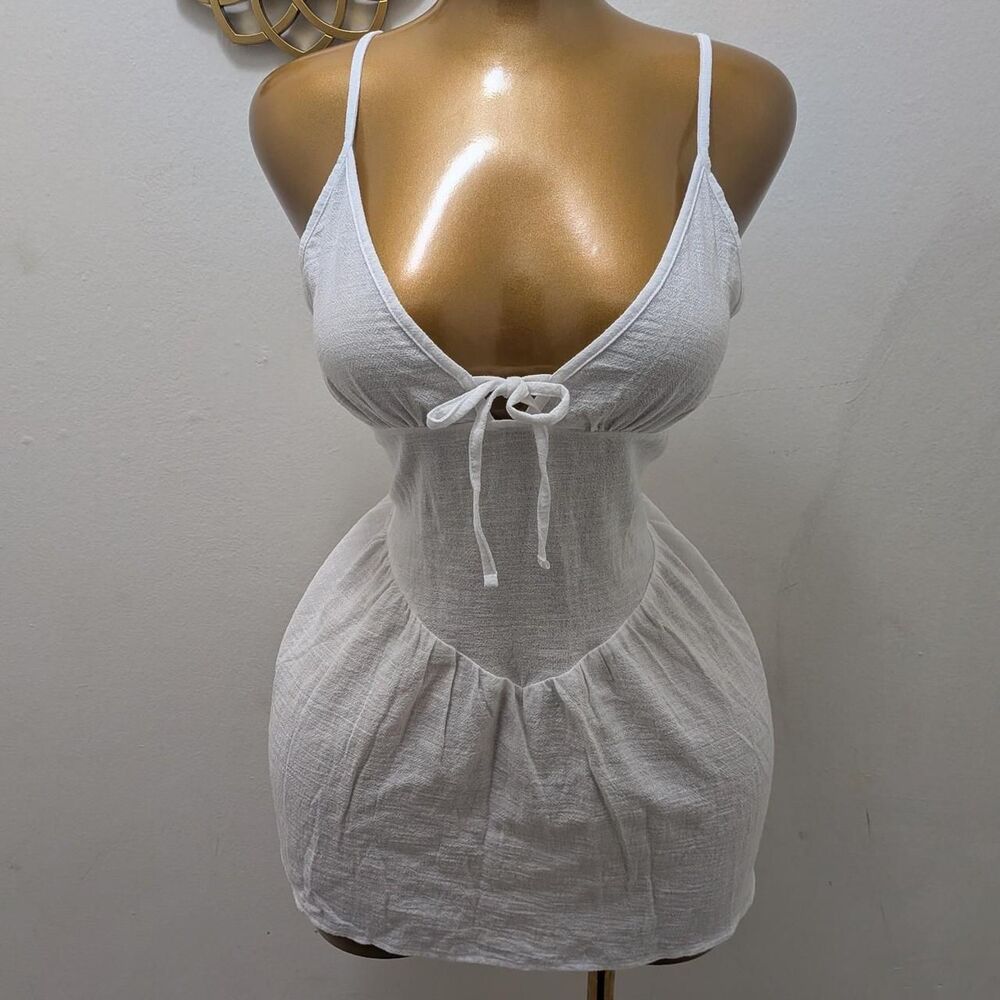 Wild Fable White Tie Front Drop Waist Swim Cover Up Mini Dress S